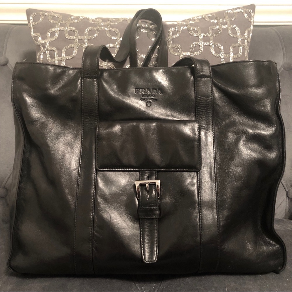 Auth Vintage Lambskin Prada Buckle Shopper Bag